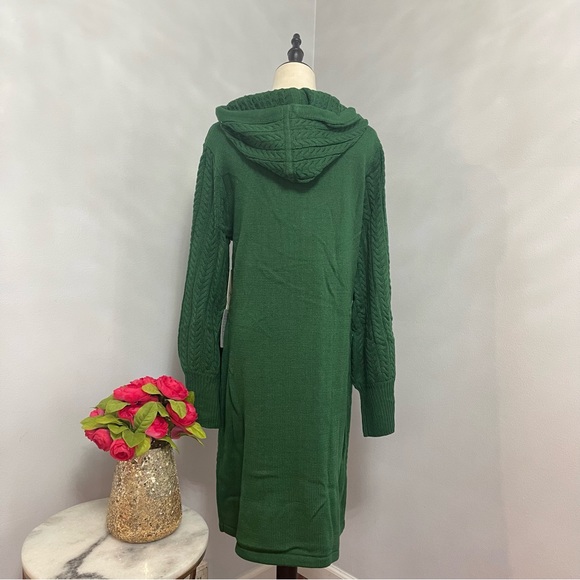 Eliza J Hunter Green Cable Knit Drawstring Hood Sweater Dress- New - Reemoly - Picture 13 of 15